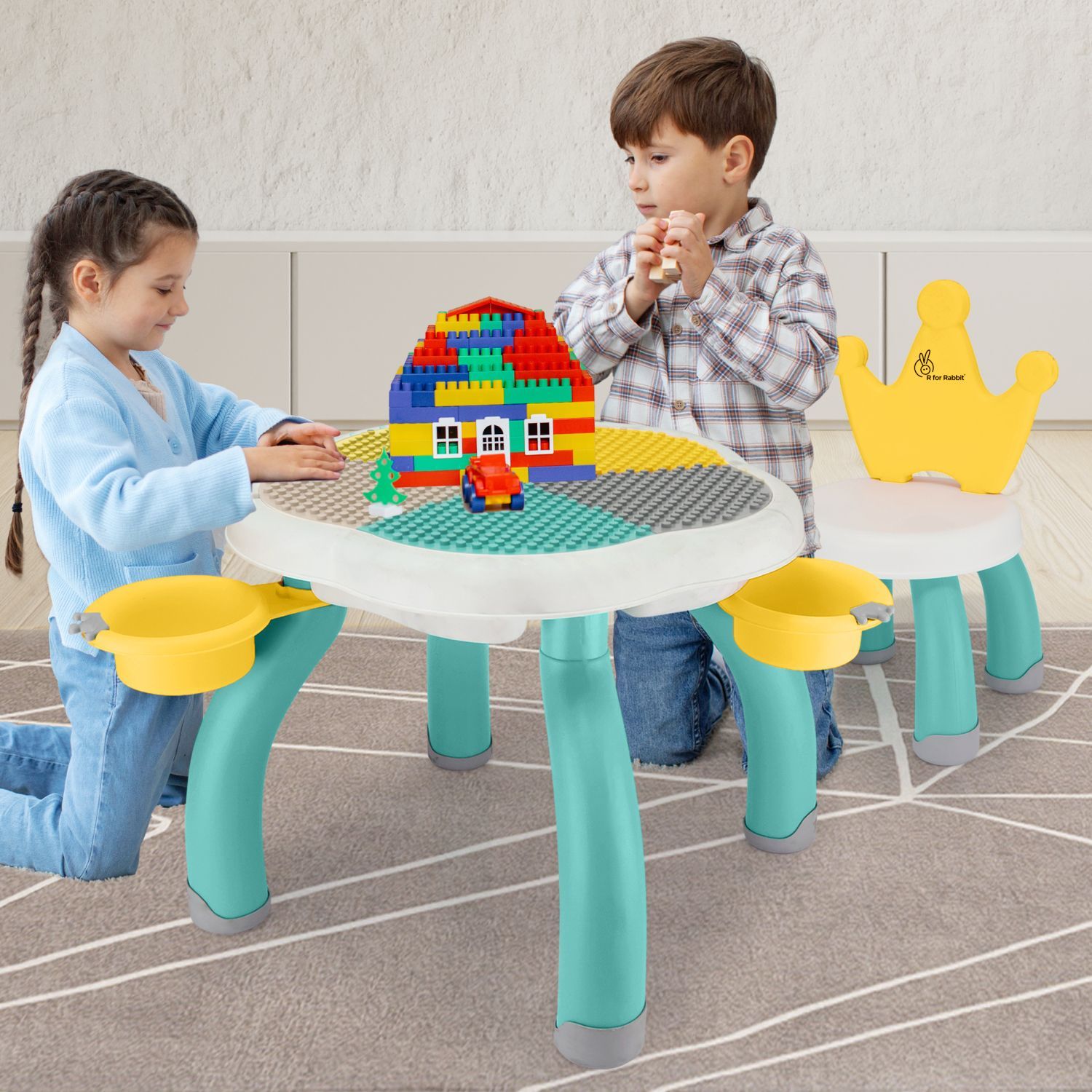 R for Rabbit Little Genius Regal Kids Study Table With Chair Green-Multi