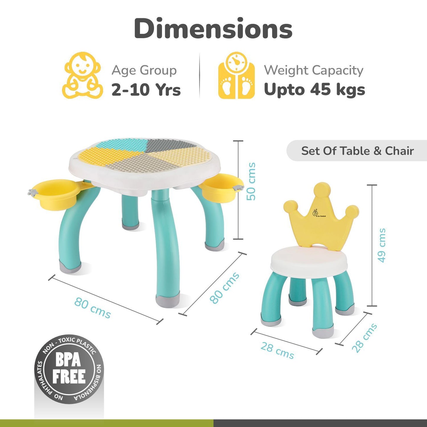R for Rabbit Little Genius Regal Kids Study Table With Chair Green-Multi