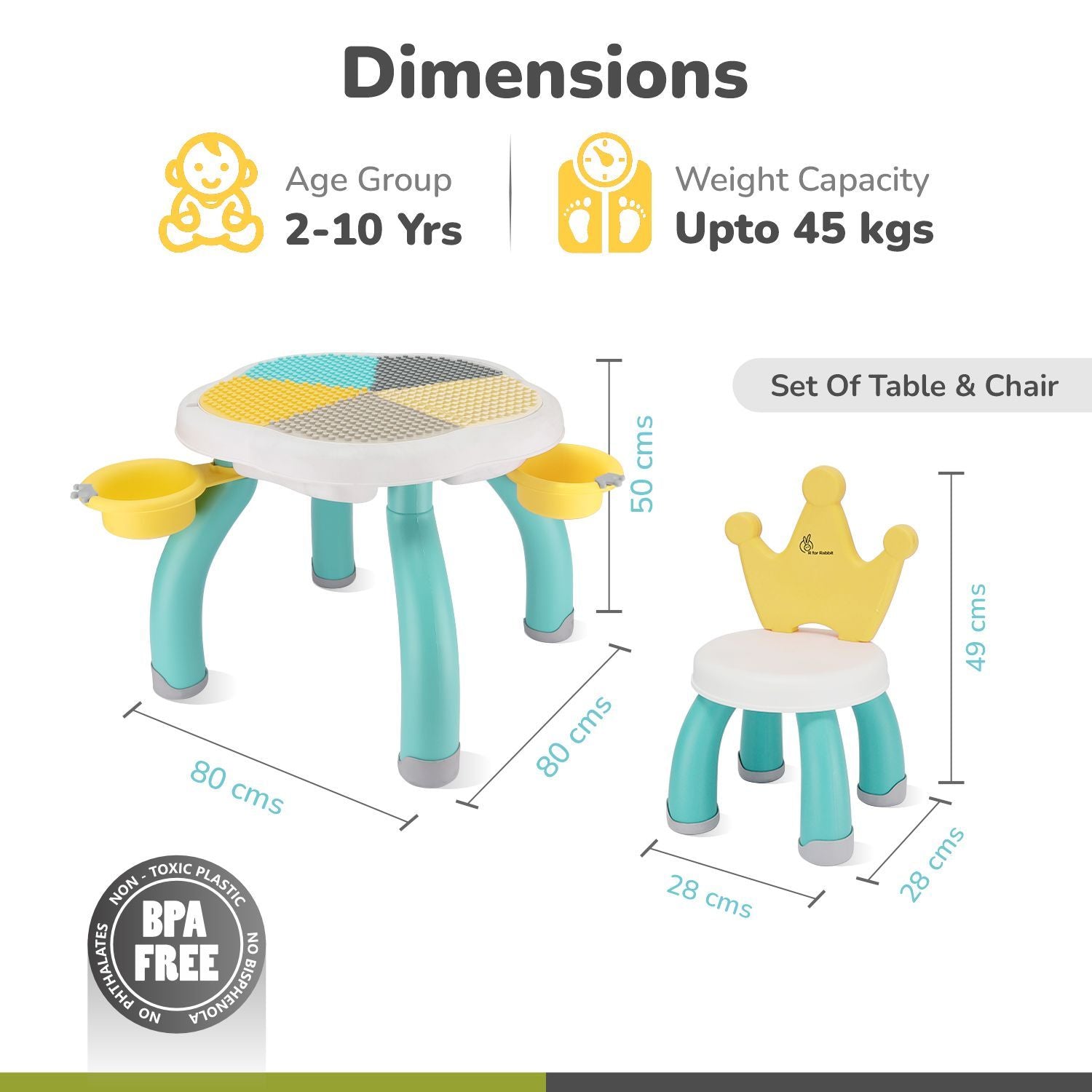 R for Rabbit Little Genius Regal Kids Study Table With Chair Green-Multi