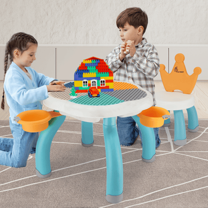 R for Rabbit Little Genius Regal Kids Study Table With Chair Lake Blue- Multi