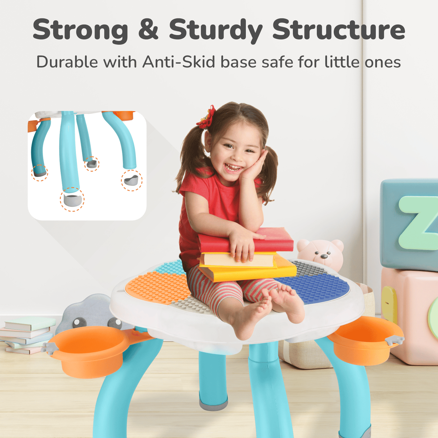 R for Rabbit Little Genius Regal Kids Study Table With Chair Lake Blue- Multi