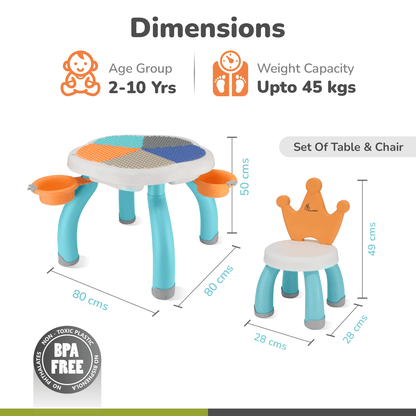 R for Rabbit Little Genius Regal Kids Study Table With Chair Lake Blue- Multi