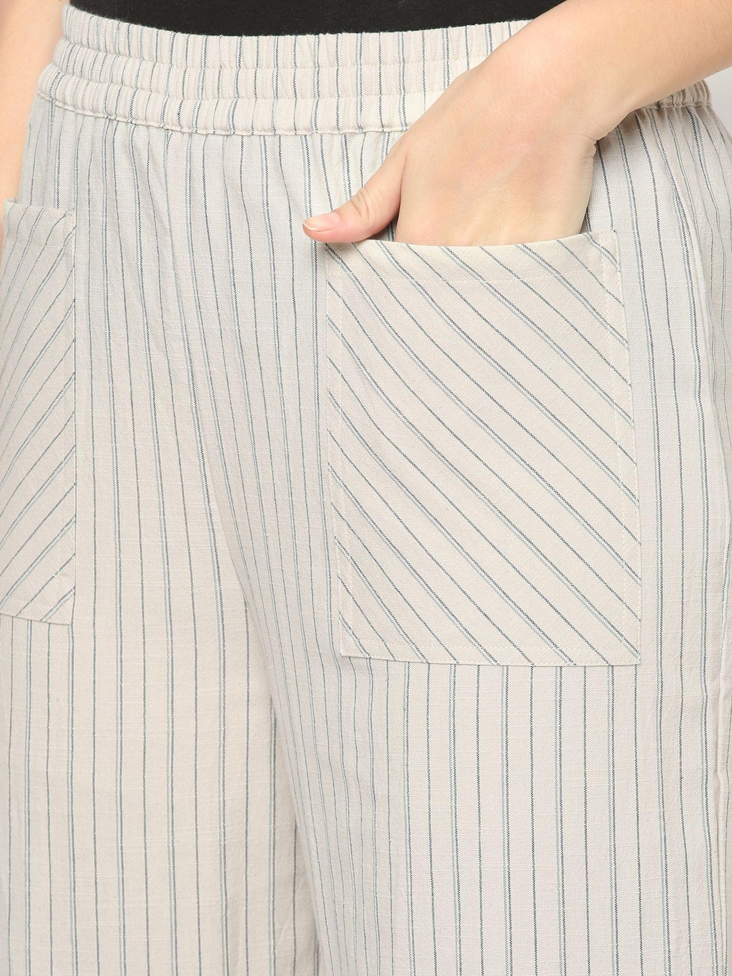 Mystere Paris White Striped Loung Pants