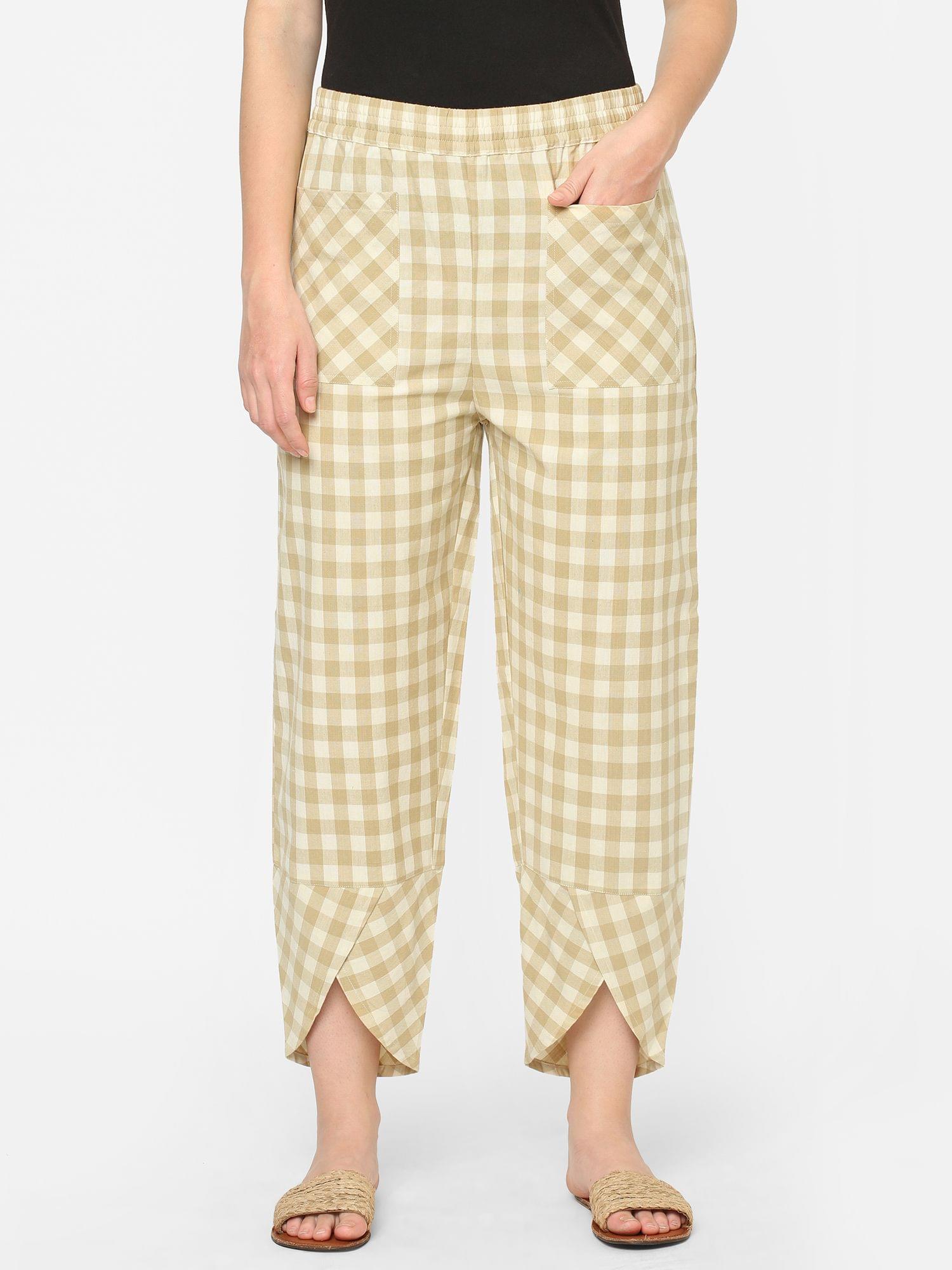 Mystere Paris Dark Beige Checked Loung Pants