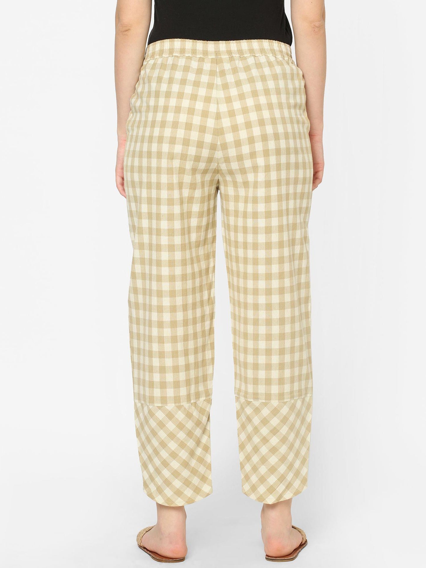 Mystere Paris Dark Beige Checked Loung Pants