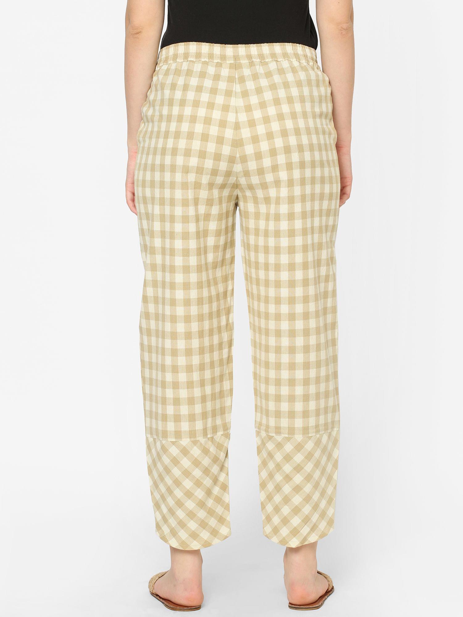 Mystere Paris Dark Beige Checked Loung Pants