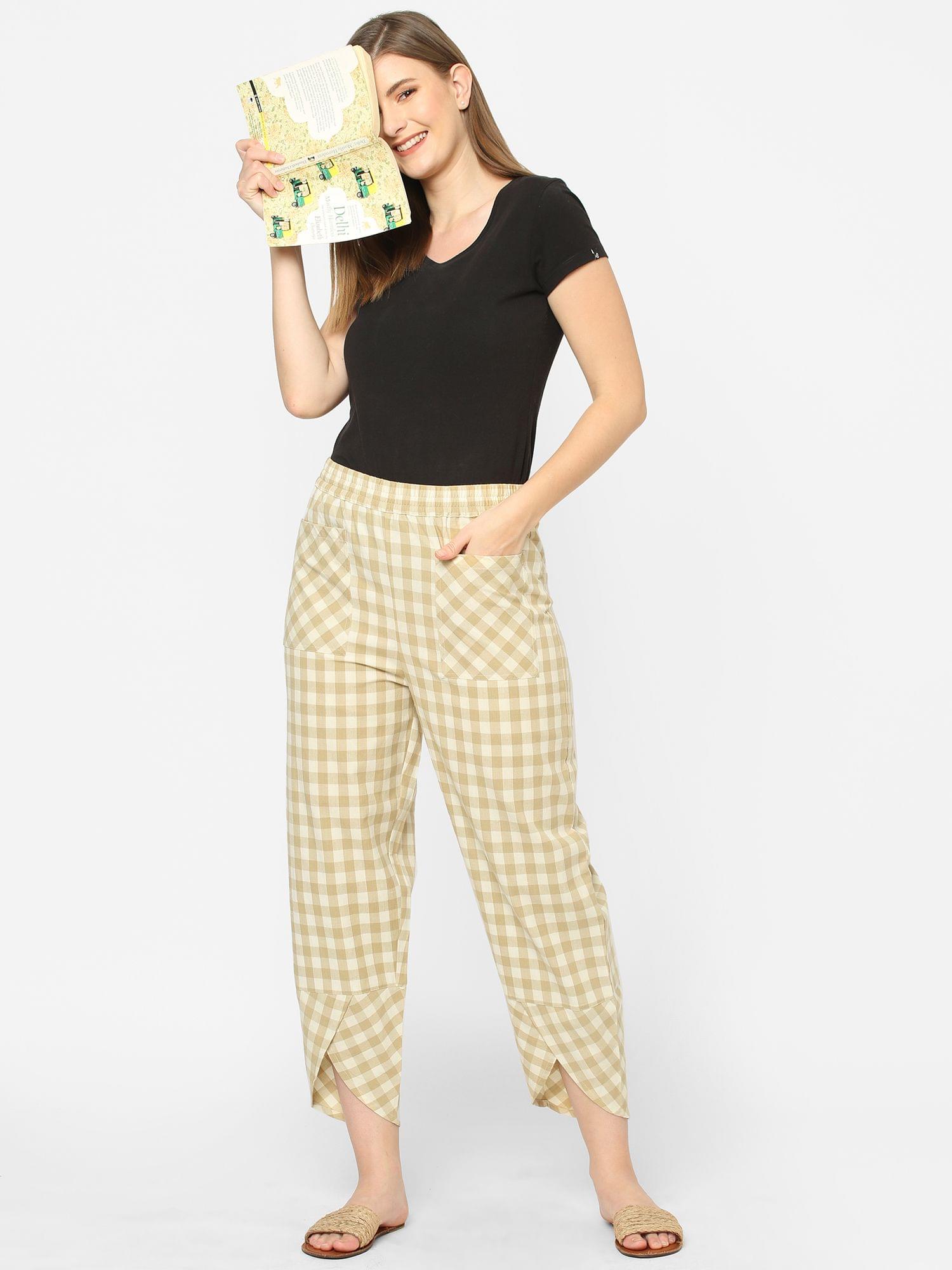 Mystere Paris Dark Beige Checked Loung Pants