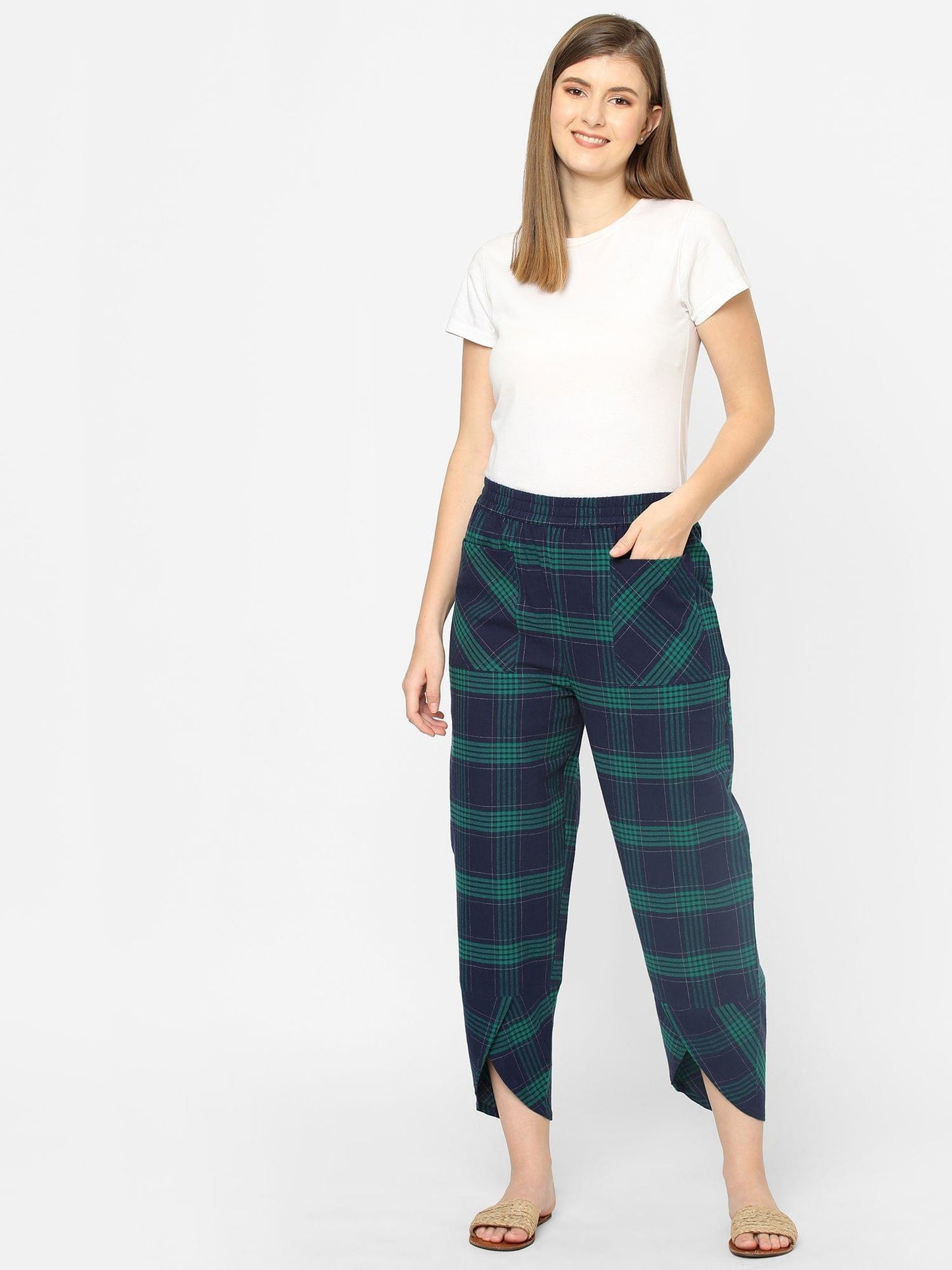 Mystere Paris Blue and Green Checked Loung Pants