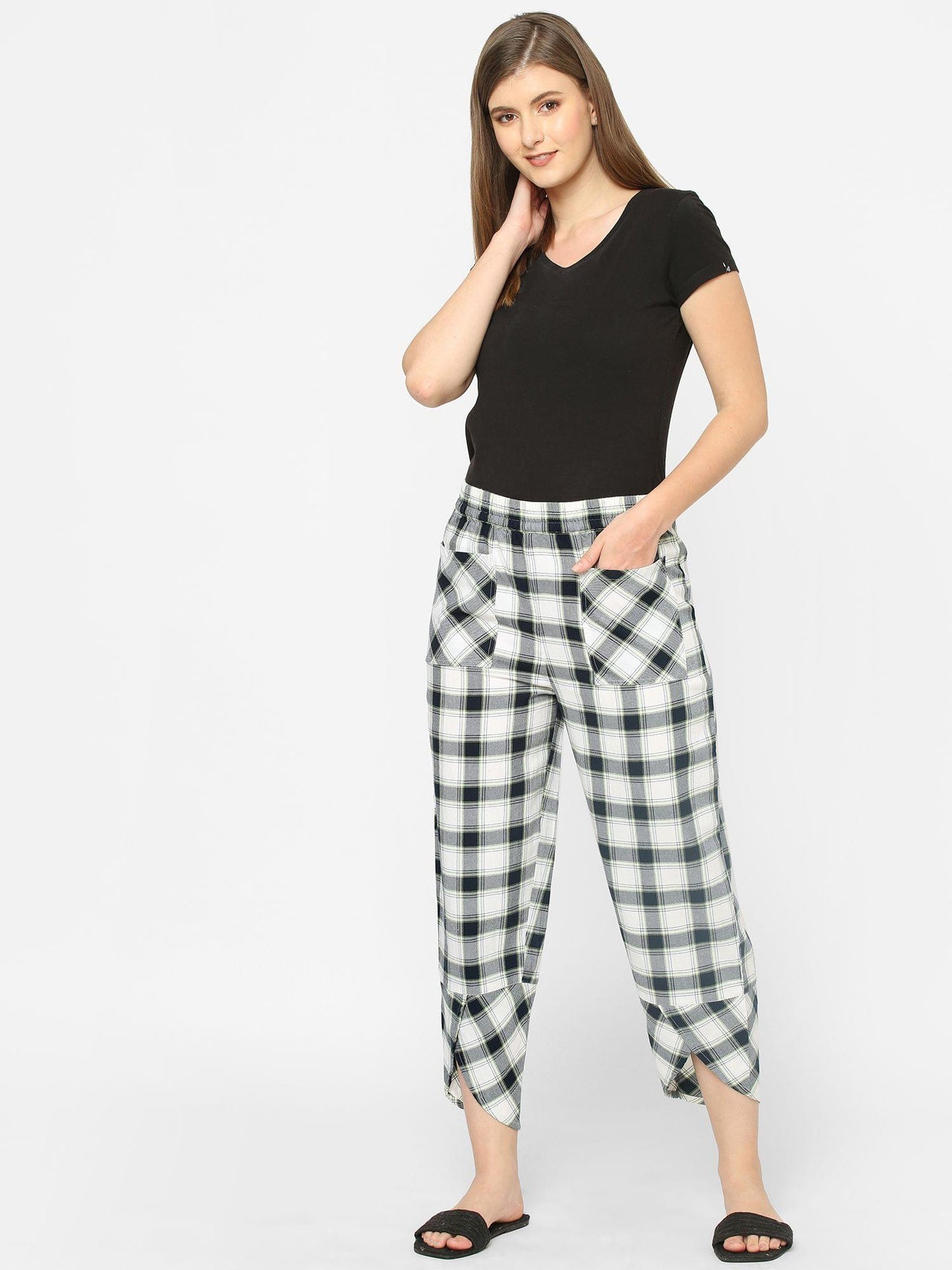 Mystere Paris Cute Checked Loung Pants