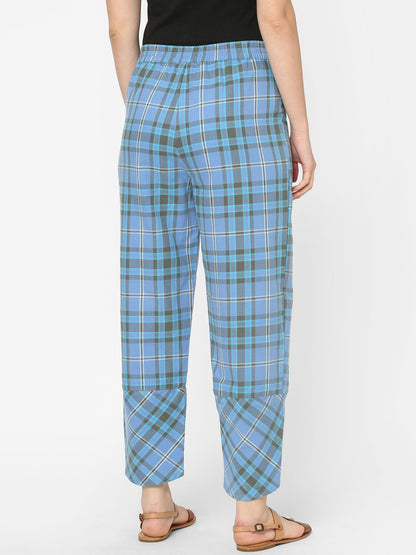 Mystere Paris Blue Cotton Checked Lounge Pants
