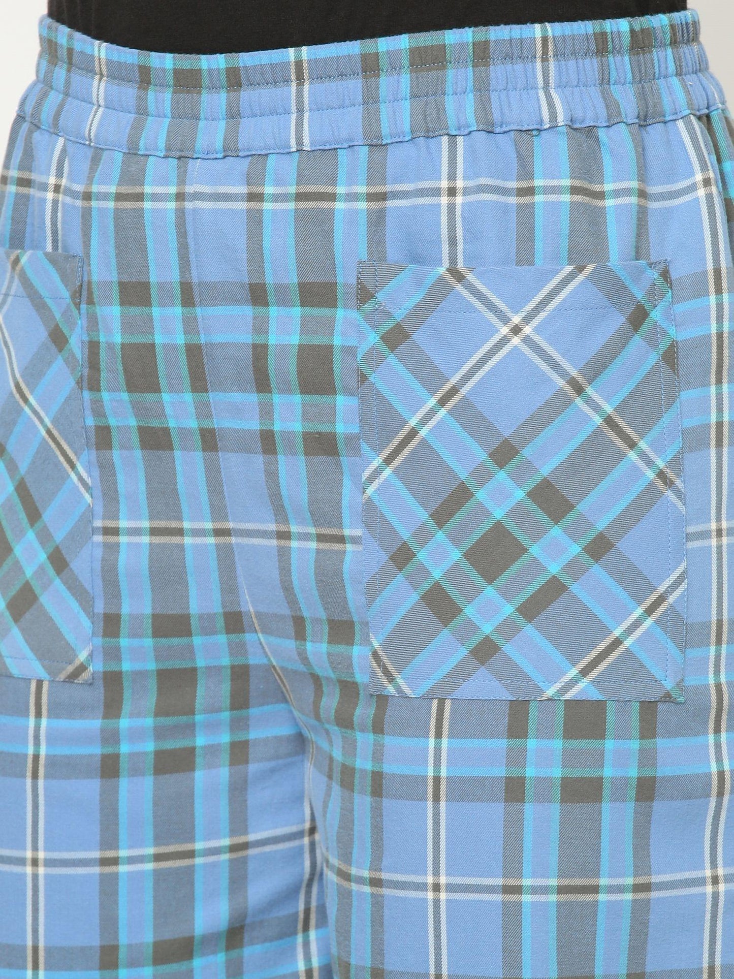 Mystere Paris Blue Cotton Checked Lounge Pants