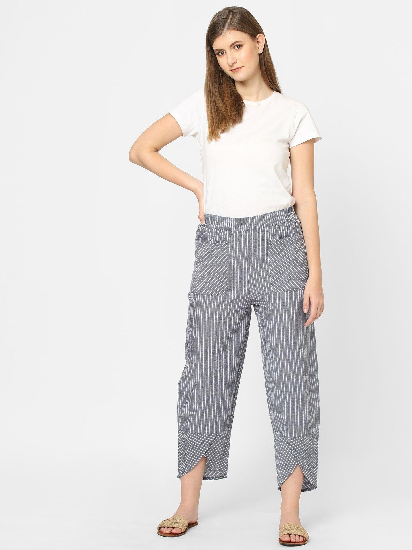 Mystere Paris Grey Striped Loung Pants