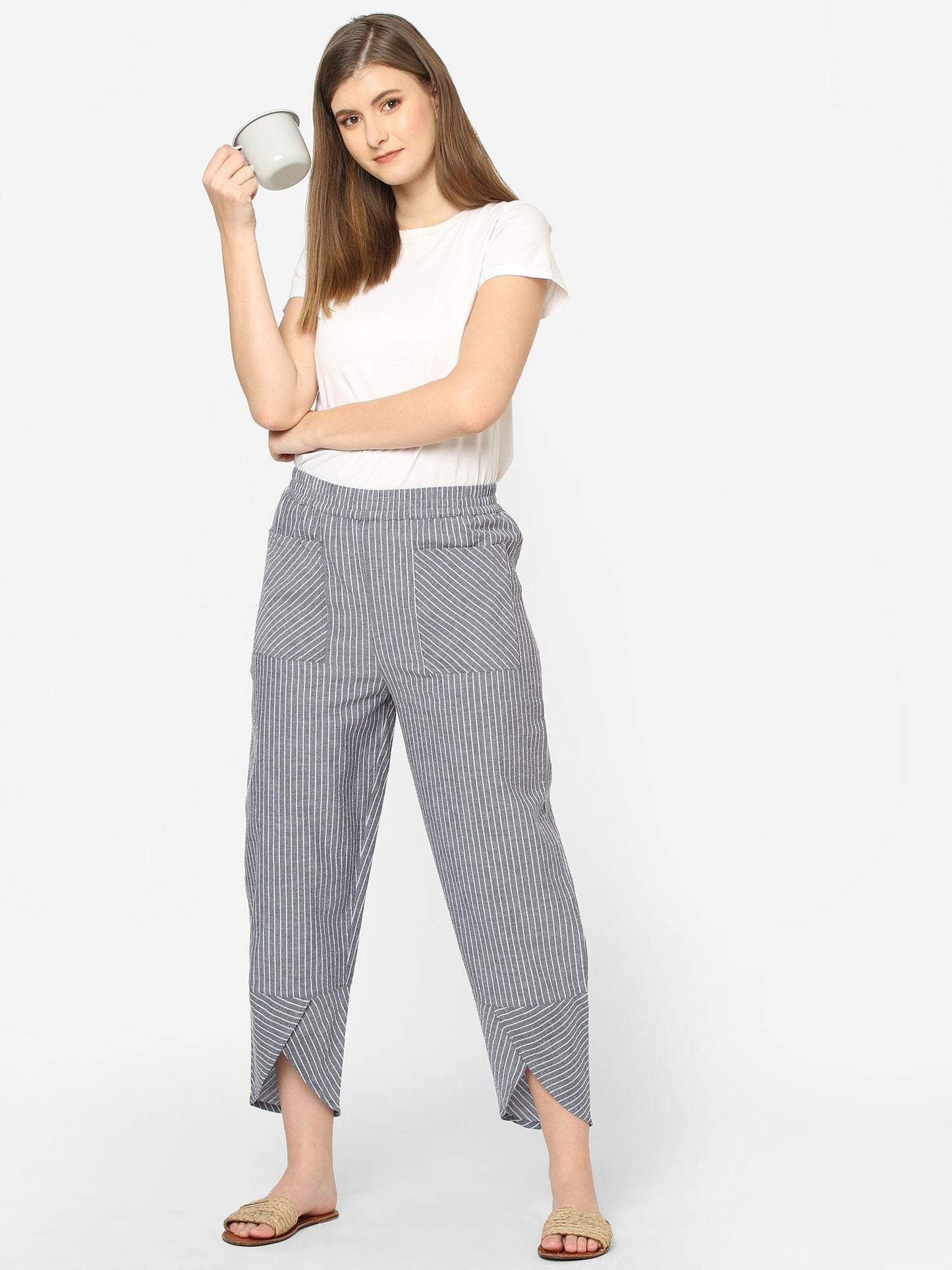 Mystere Paris Grey Striped Loung Pants