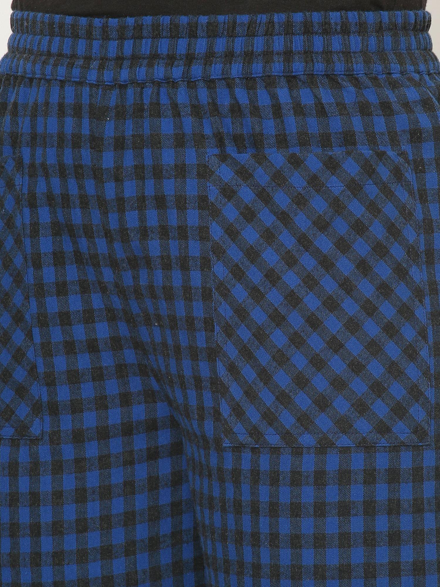 Mystere Paris Black and Blue Checked Lounge Pants