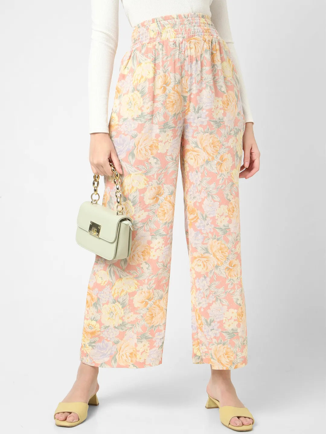 Mystere Paris Floral Printed Flared Pants