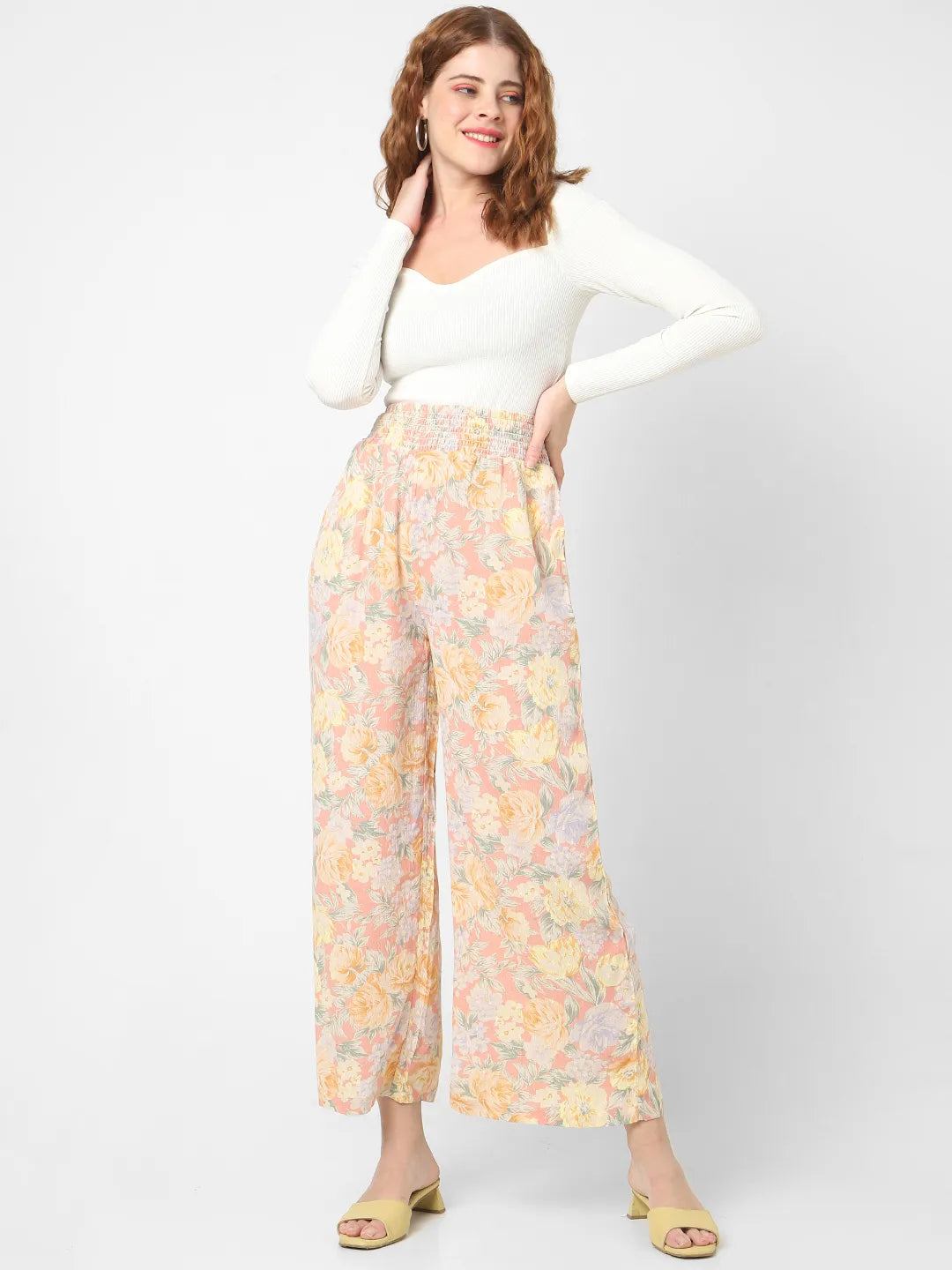 Mystere Paris Floral Printed Flared Pants