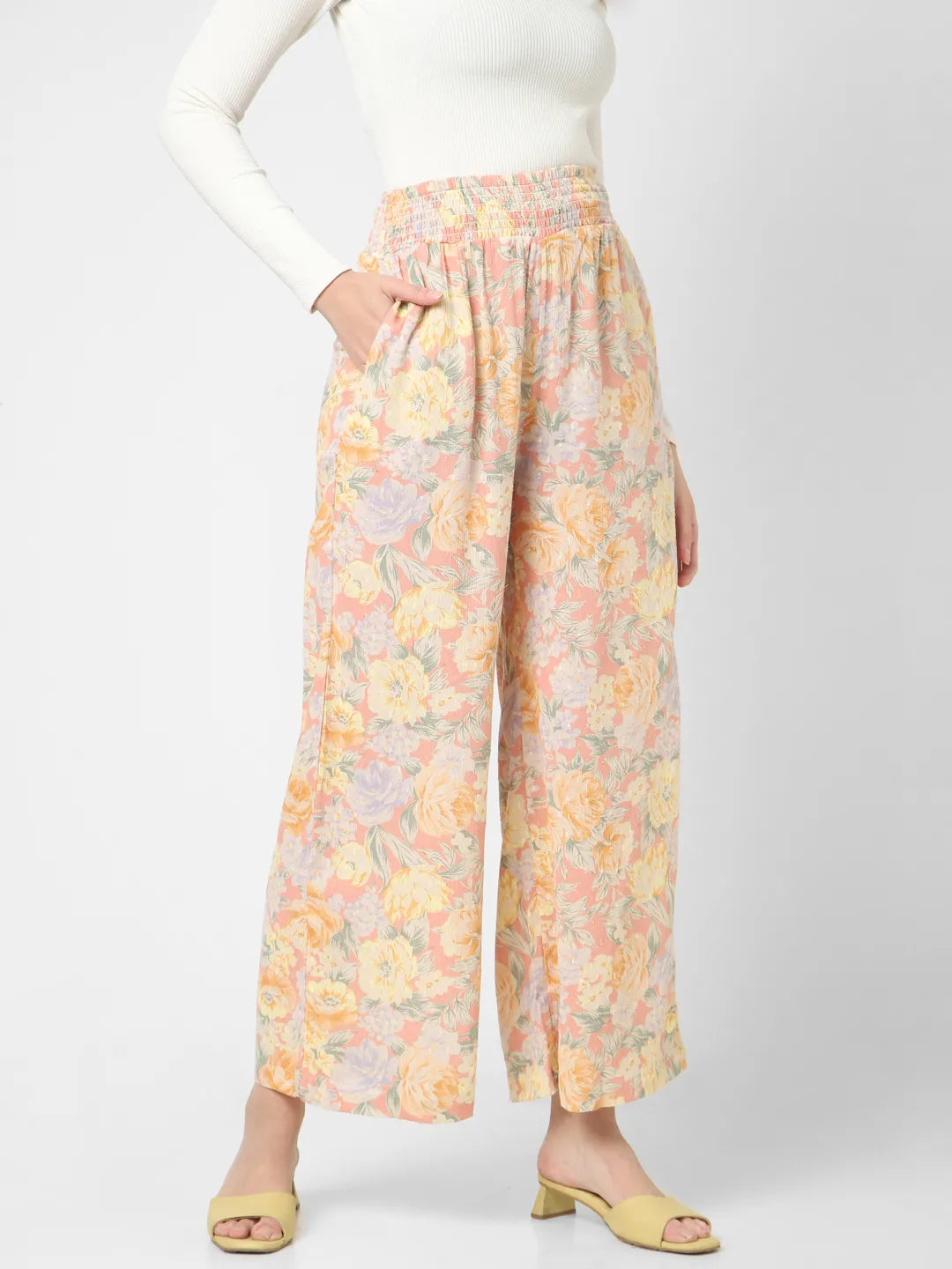 Mystere Paris Floral Printed Flared Pants