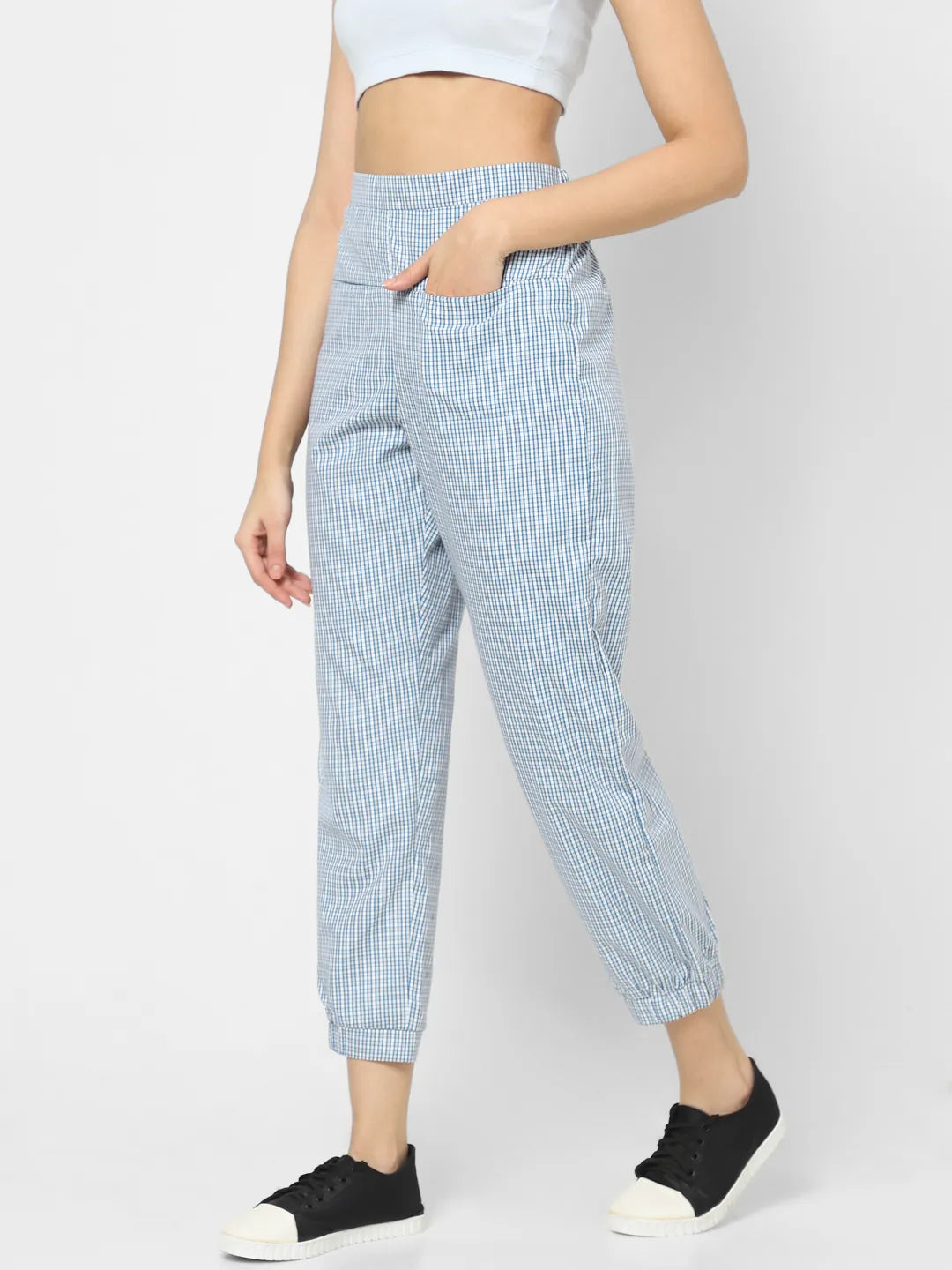 Mystere Paris Classy Green Tiny Checked Lounge Pants