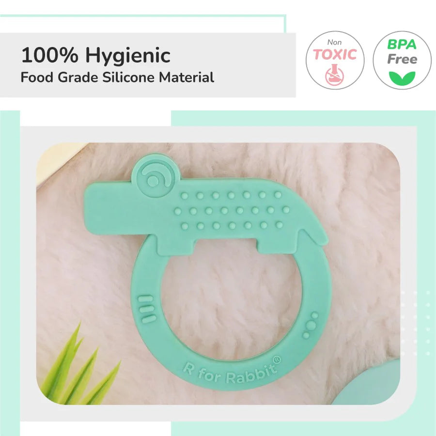 R For Rabbit Tiny Bites Zoobie Baby Silicone Teethers Pack of 1 Crocodile, Rabbit, and Elephant, Green