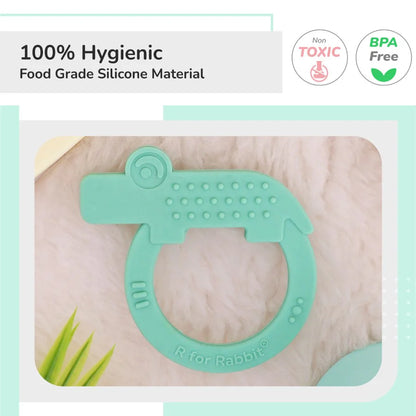 R For Rabbit Tiny Bites Zoobie Baby Silicone Teethers Pack of 1 Crocodile, Rabbit, and Elephant, Green