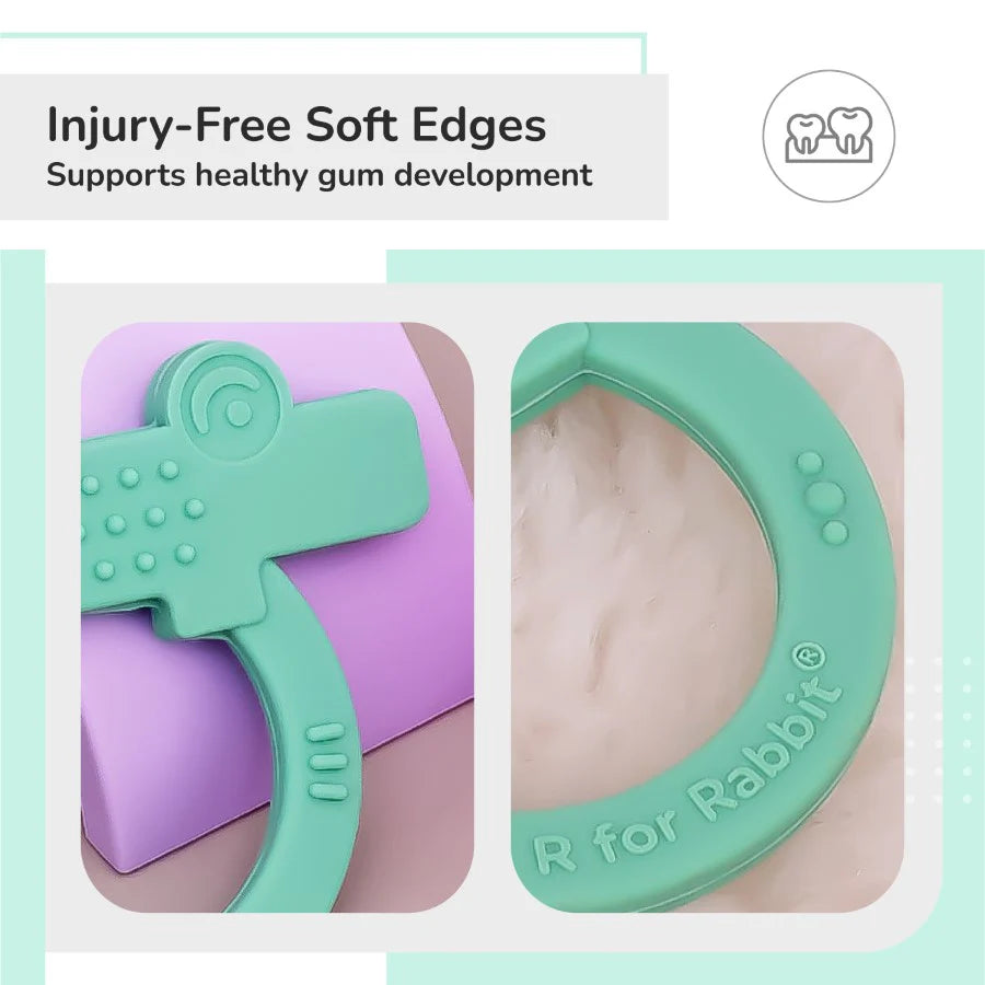 R For Rabbit Tiny Bites Zoobie Baby Silicone Teethers Pack of 1 Crocodile, Rabbit, and Elephant, Green