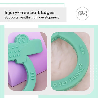 R For Rabbit Tiny Bites Zoobie Baby Silicone Teethers Pack of 1 Crocodile, Rabbit, and Elephant, Green