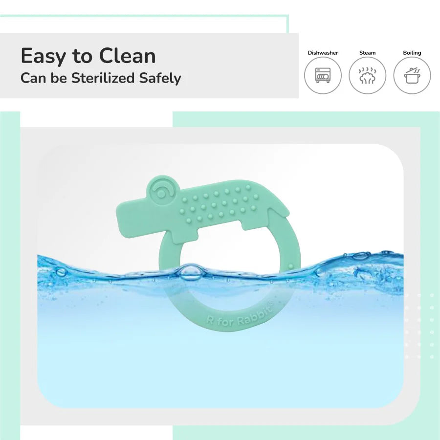 R For Rabbit Tiny Bites Zoobie Baby Silicone Teethers Pack of 1 Crocodile, Rabbit, and Elephant, Green