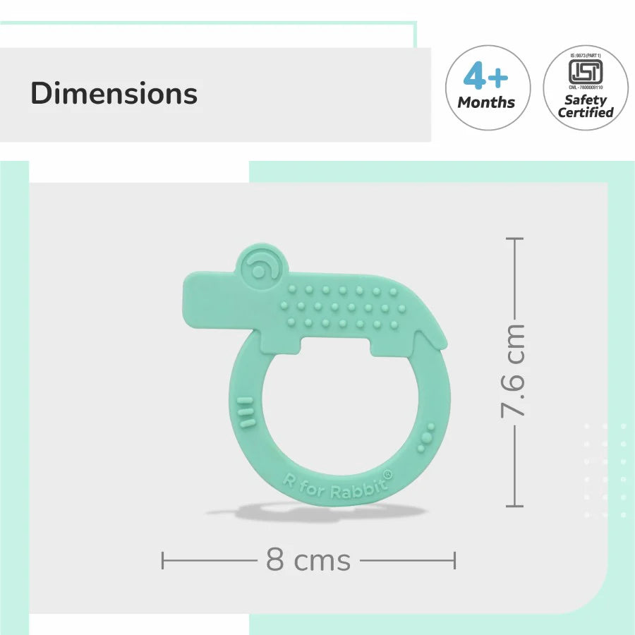 R For Rabbit Tiny Bites Zoobie Baby Silicone Teethers Pack of 1 Crocodile, Rabbit, and Elephant, Green