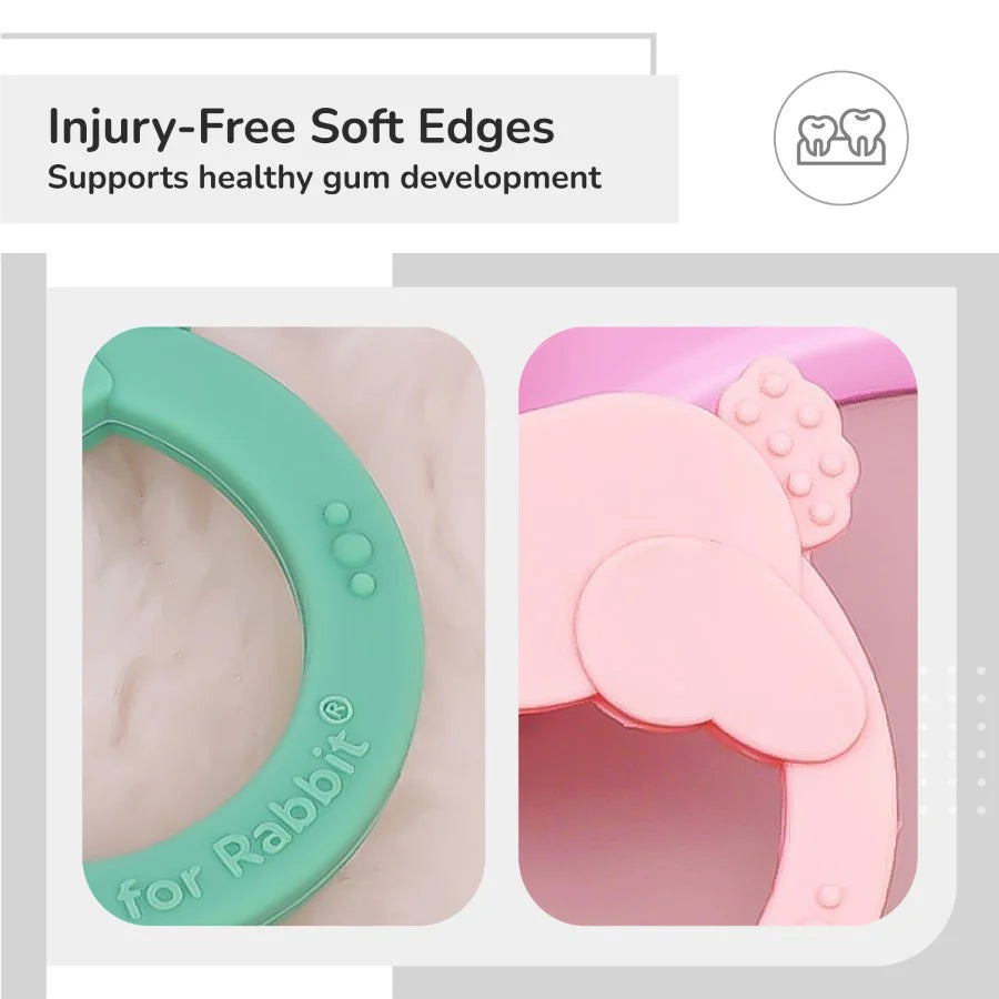 R For Rabbit Tiny Bites Zoobie Baby Silicone Teethers Pack of 2 Elephant and Rabbit, Crocodile and Rabbit, Green-Pink