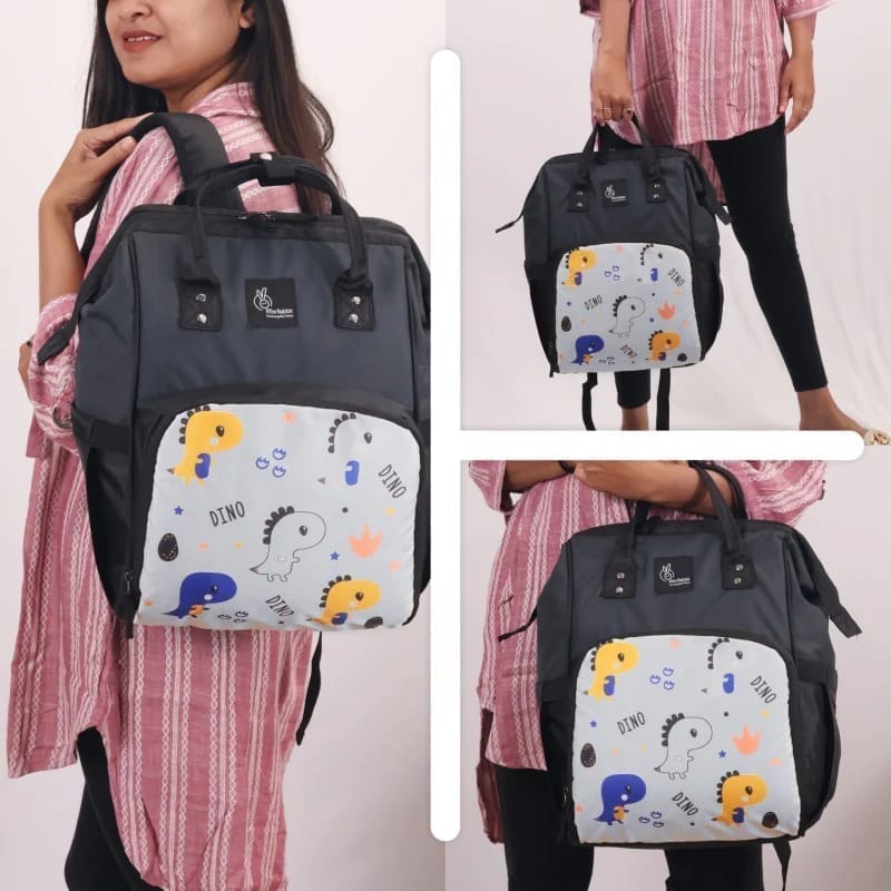 Caramello Dino Diaper Bag For Mother With 11 Pockets Grey