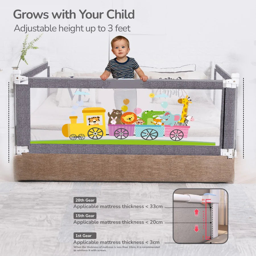 R for Rabbit Safari Bed Rail for Baby Easy Install, Anti-Fall Safeguard for Toddler Safety, Grey
