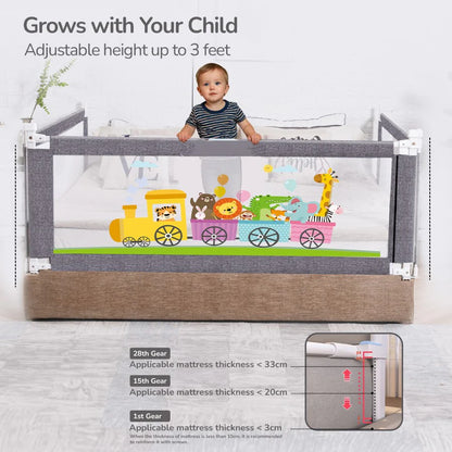 R for Rabbit Safari Bed Rail for Baby Easy Install, Anti-Fall Safeguard for Toddler Safety, Grey