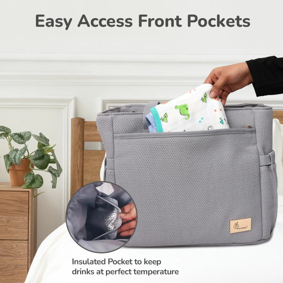 R For Rabbit Caramello Tote Multi Purpose Diaper Bag With Spacious Storage, Grey