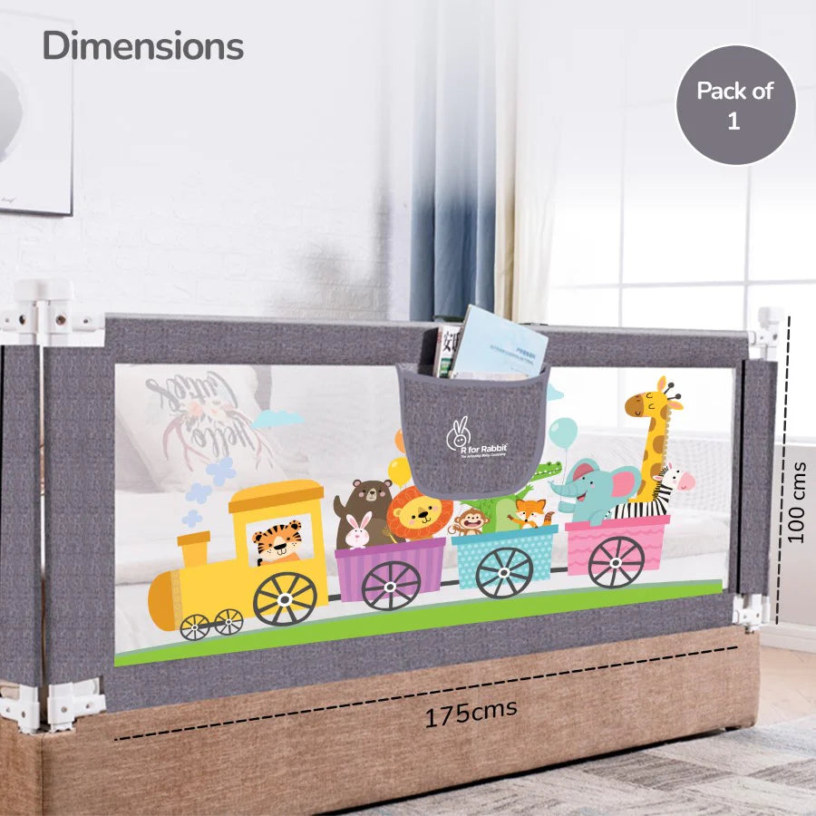 R for Rabbit Safari Bed Rail for Baby Easy Install, Anti-Fall Safeguard for Toddler Safety, Grey