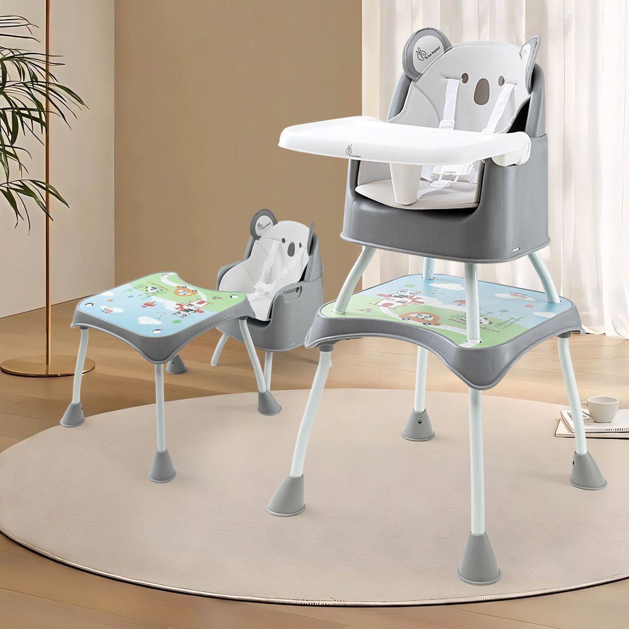 R for Rabbit 4 In 1 Cherry Berry Grand High Chair - Convertible, Removable Tray, Non Slippery-Anti Tipping