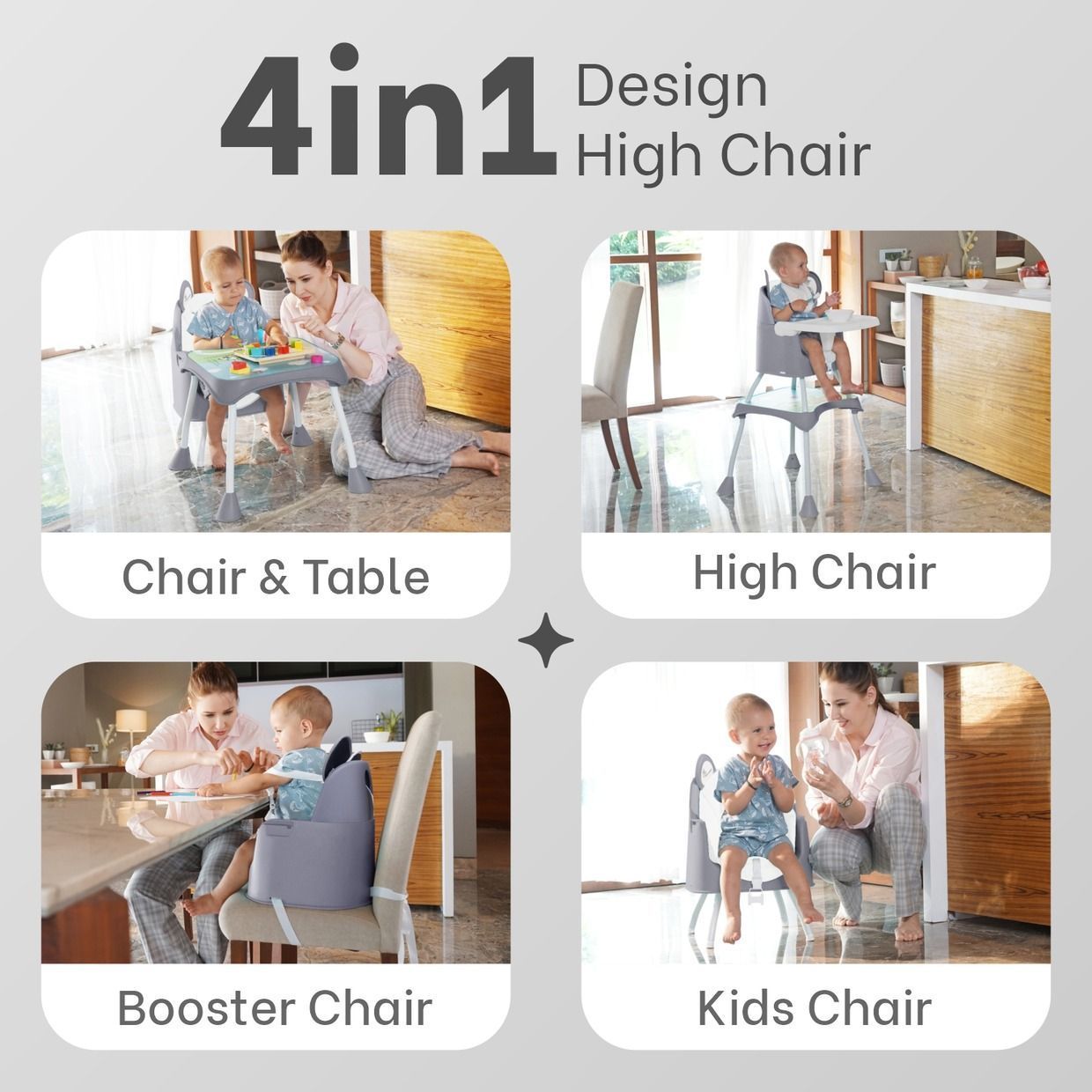 R for Rabbit 4 In 1 Cherry Berry Grand High Chair - Convertible, Removable Tray, Non Slippery-Anti Tipping