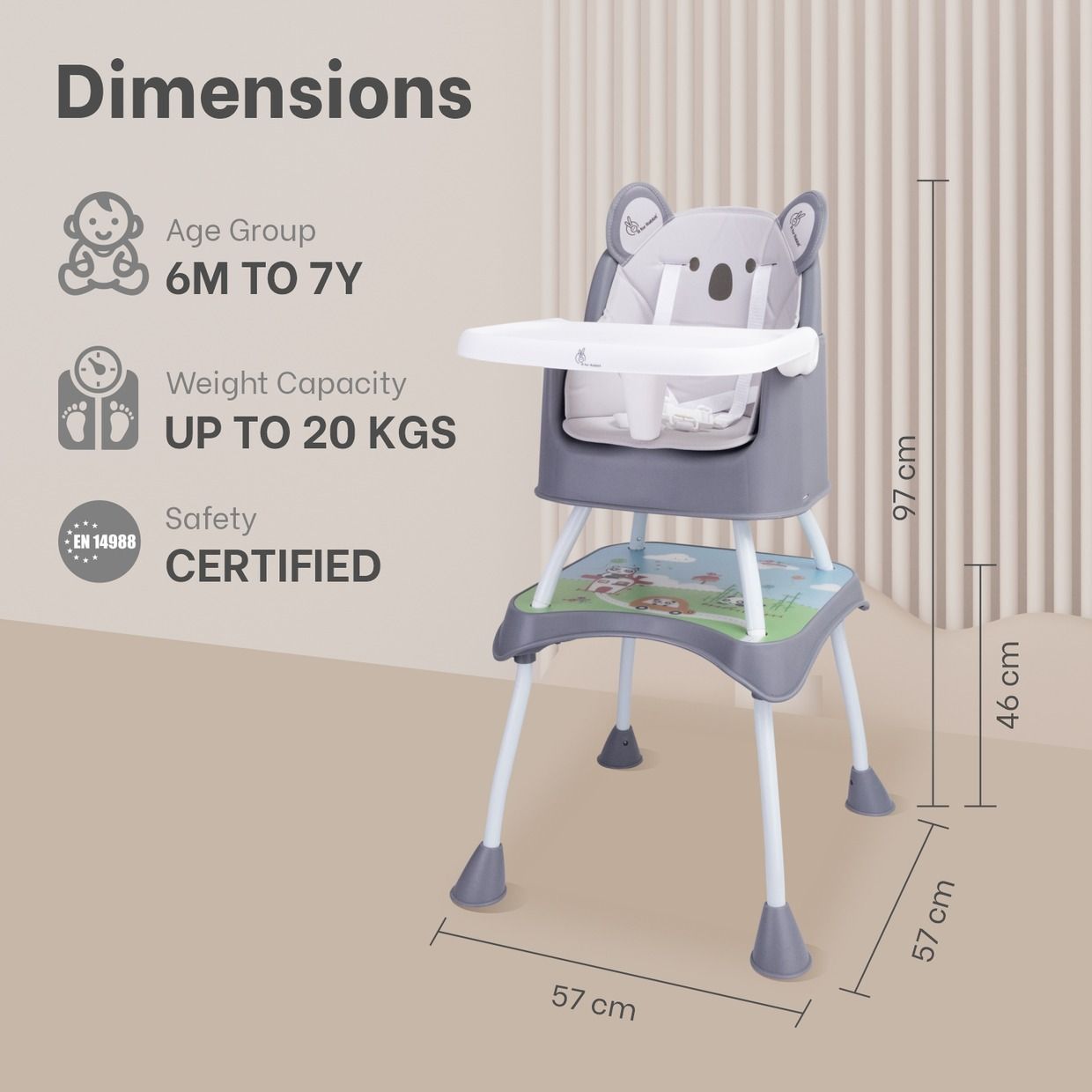 R for Rabbit 4 In 1 Cherry Berry Grand High Chair - Convertible, Removable Tray, Non Slippery-Anti Tipping