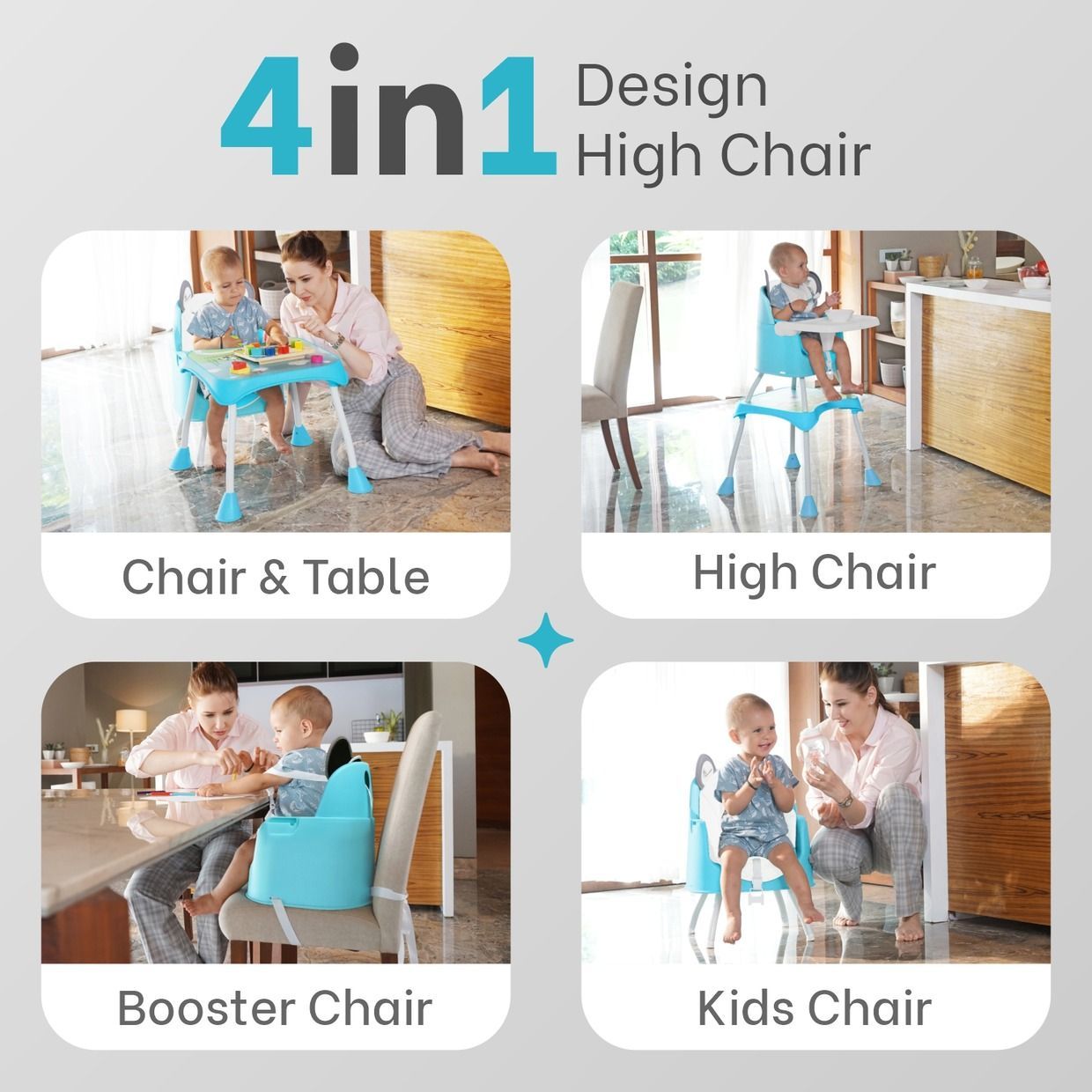 R for Rabbit 4 In 1 Cherry Berry Grand High Chair - Convertible, Removable Tray, Non Slippery-Anti Tipping