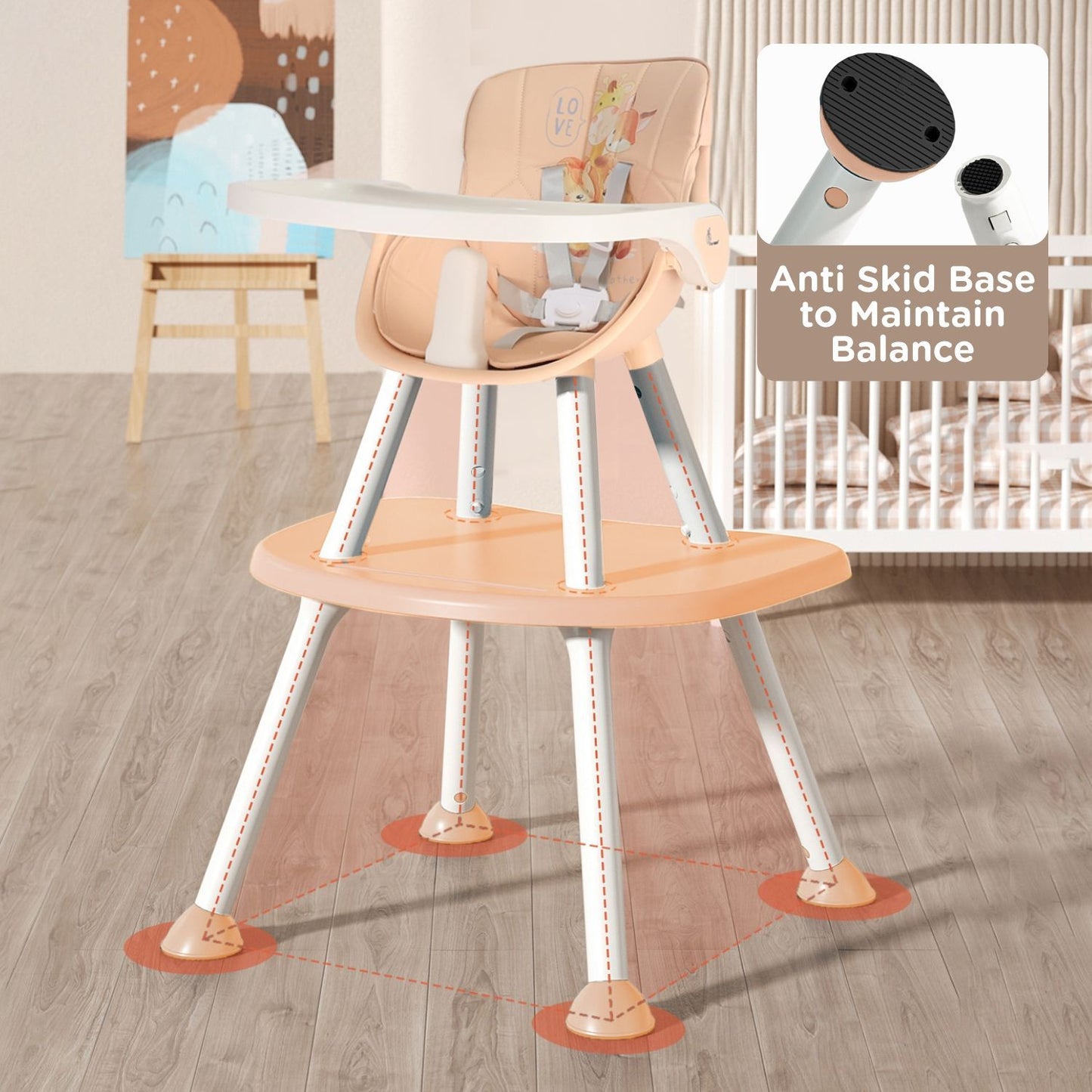 R for Rabbit Cherry Berry Safari Baby High Chair, 3 In 1 Convertible High Chair Cum Kids Study Table Beige