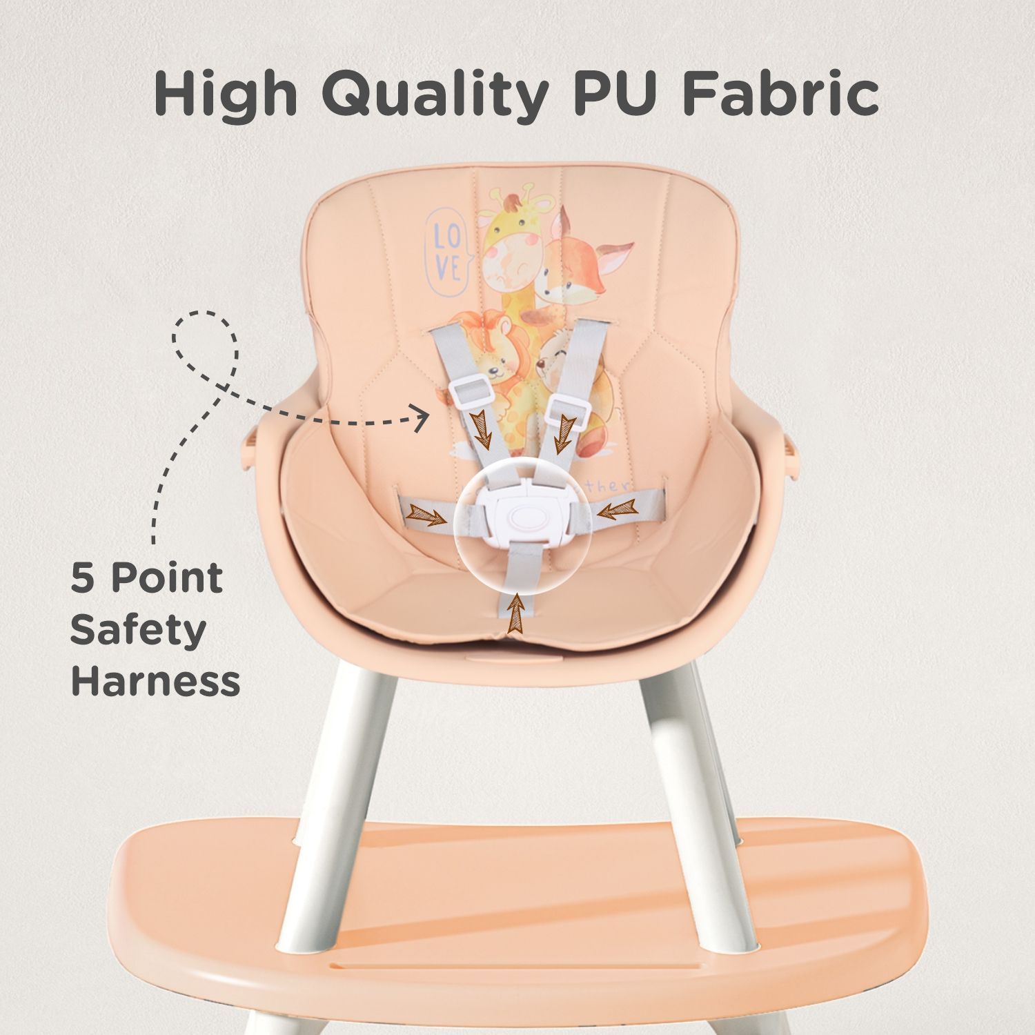 R for Rabbit Cherry Berry Safari Baby High Chair, 3 In 1 Convertible High Chair Cum Kids Study Table Beige