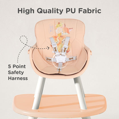 R for Rabbit Cherry Berry Safari Baby High Chair, 3 In 1 Convertible High Chair Cum Kids Study Table Beige