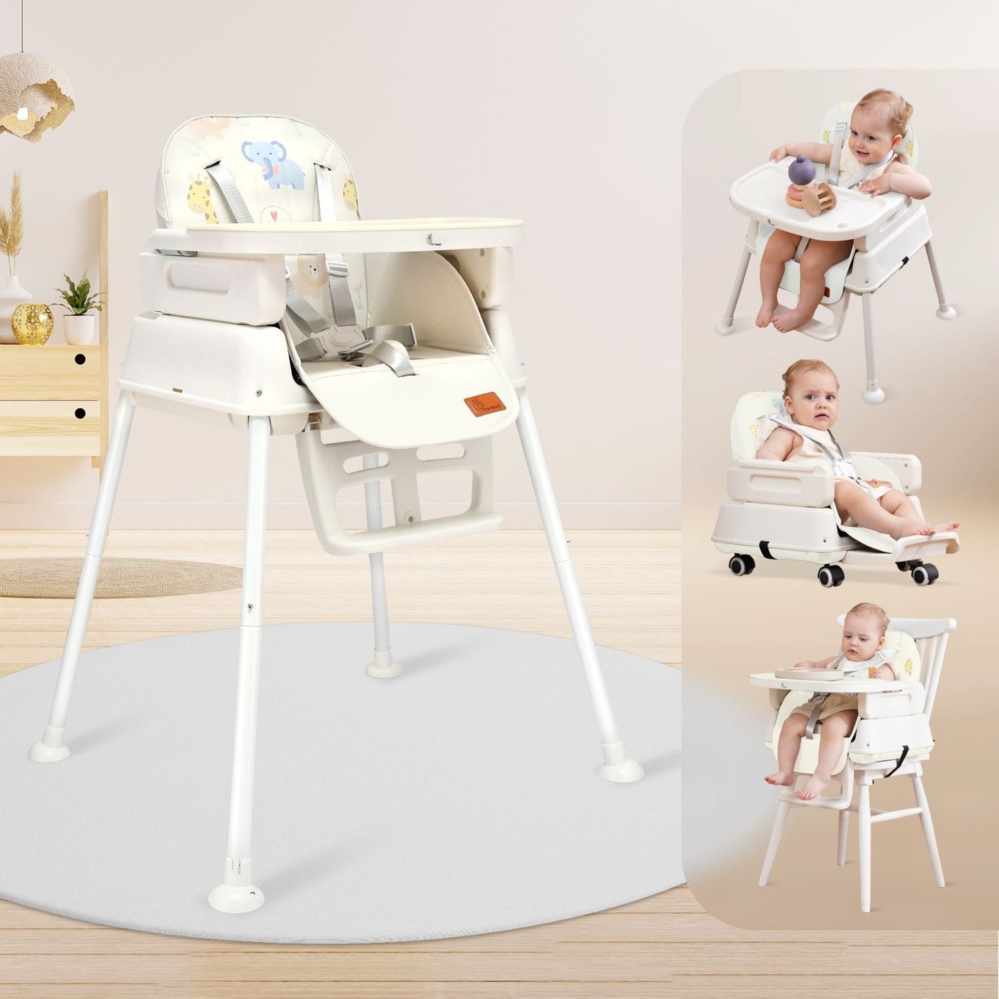 R for Rabbit Truffle High Chair For Kids 4-In-1 Convertible Scratch Proof & Anti-Skid Rubber Base High Chair Beige