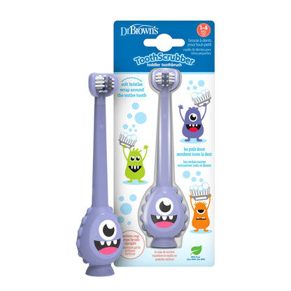 Dr. Brown's Toothscrubber Toddler Toothbrush, Bpa Free, Ages 1-4, Monster Design Manual Brush, 1 Count, Purple