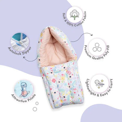 haus & kinder 3 in 1 Baby Sleeping Bag & Carry Nest | Cotton Bedding Set for Infants & New Born Baby | Portable/Travel & Skin Friendly | 0-6 Months (Ditsy Bloom)