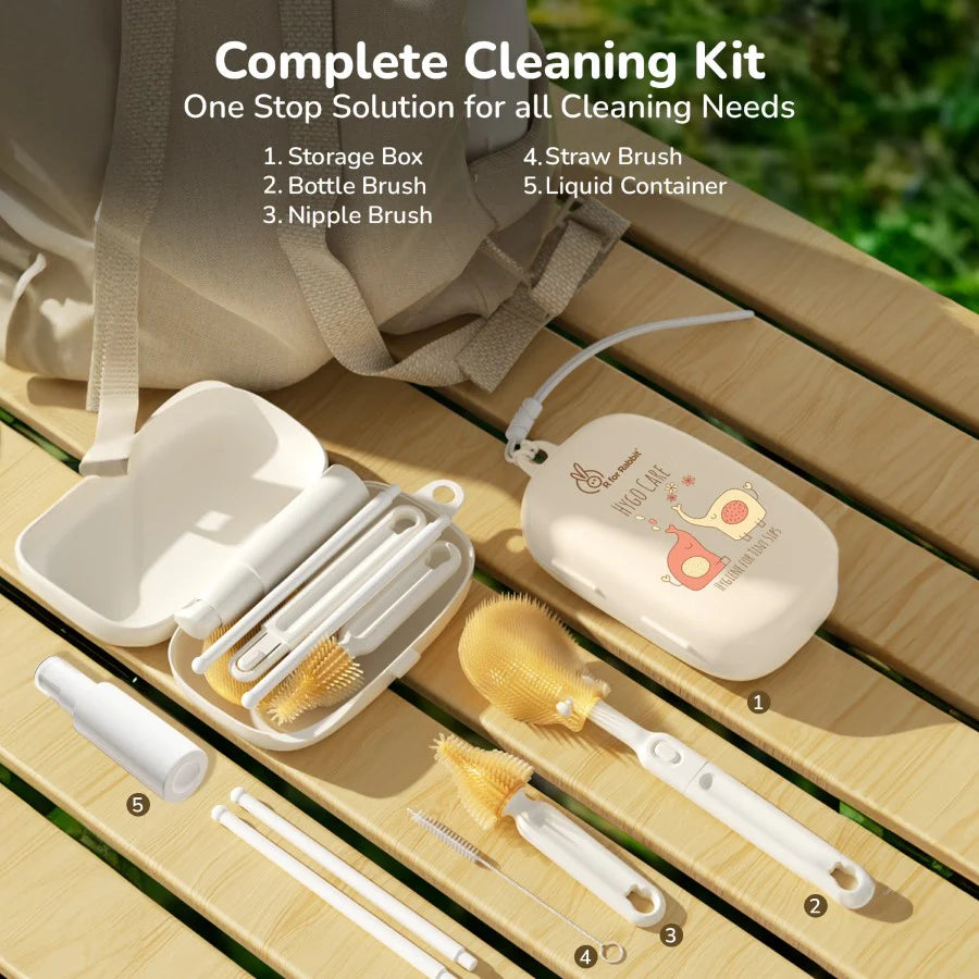 R For Rabbit Hygo Care Jumbo Baby Bottle Cleaner Brush Set With Storage Box Removable Draining Tray, Drying Rack