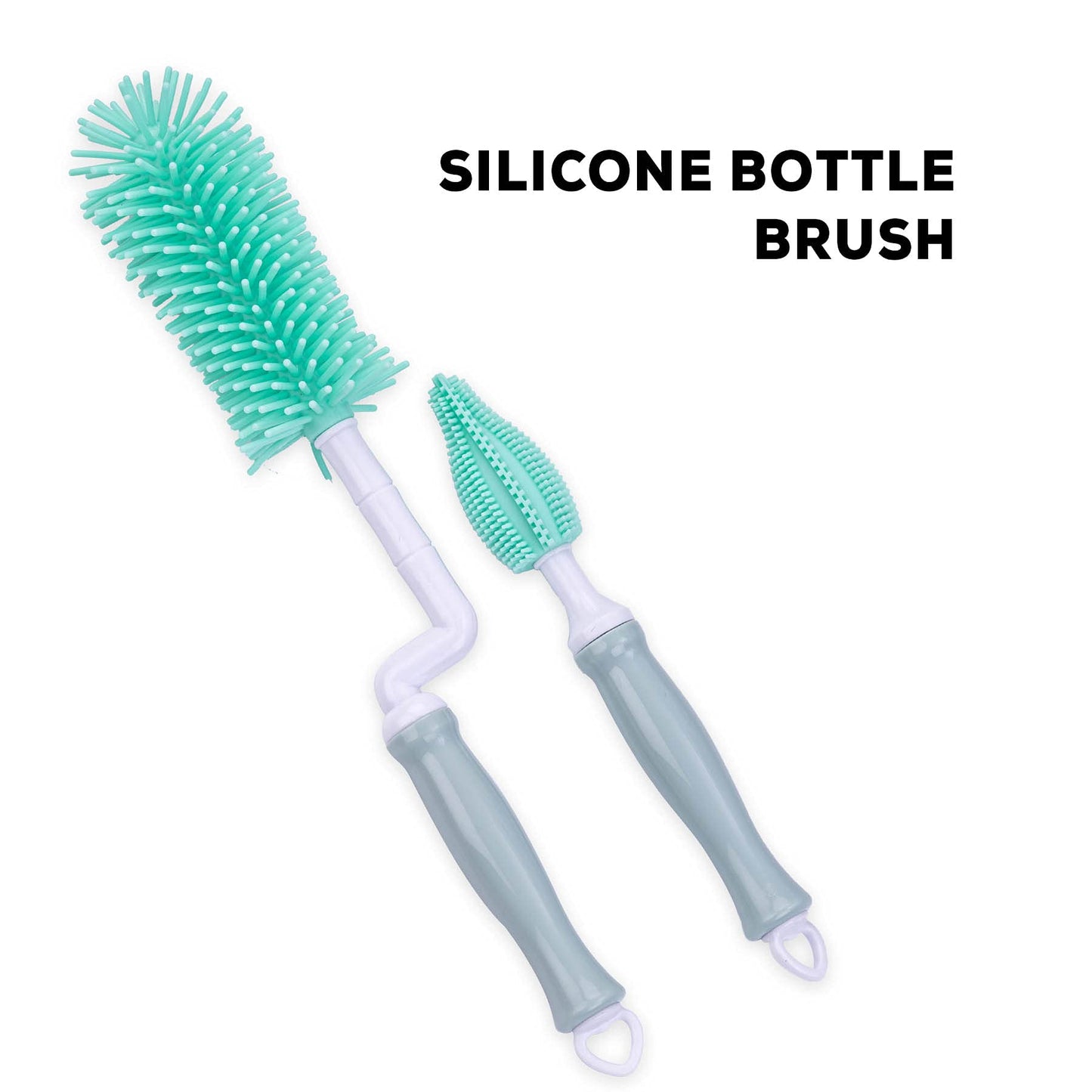 BAYBEE Plastic Silicone Bottle Cleaning Brush For Baby Feeding Bottle, Hangable & Portable Cup Brush Cleaning Kit With Bottle Brush, Straw Brush, Nipple Brush (Green)