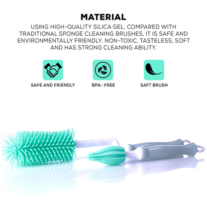 BAYBEE Plastic Silicone Bottle Cleaning Brush For Baby Feeding Bottle, Hangable & Portable Cup Brush Cleaning Kit With Bottle Brush, Straw Brush, Nipple Brush (Green)