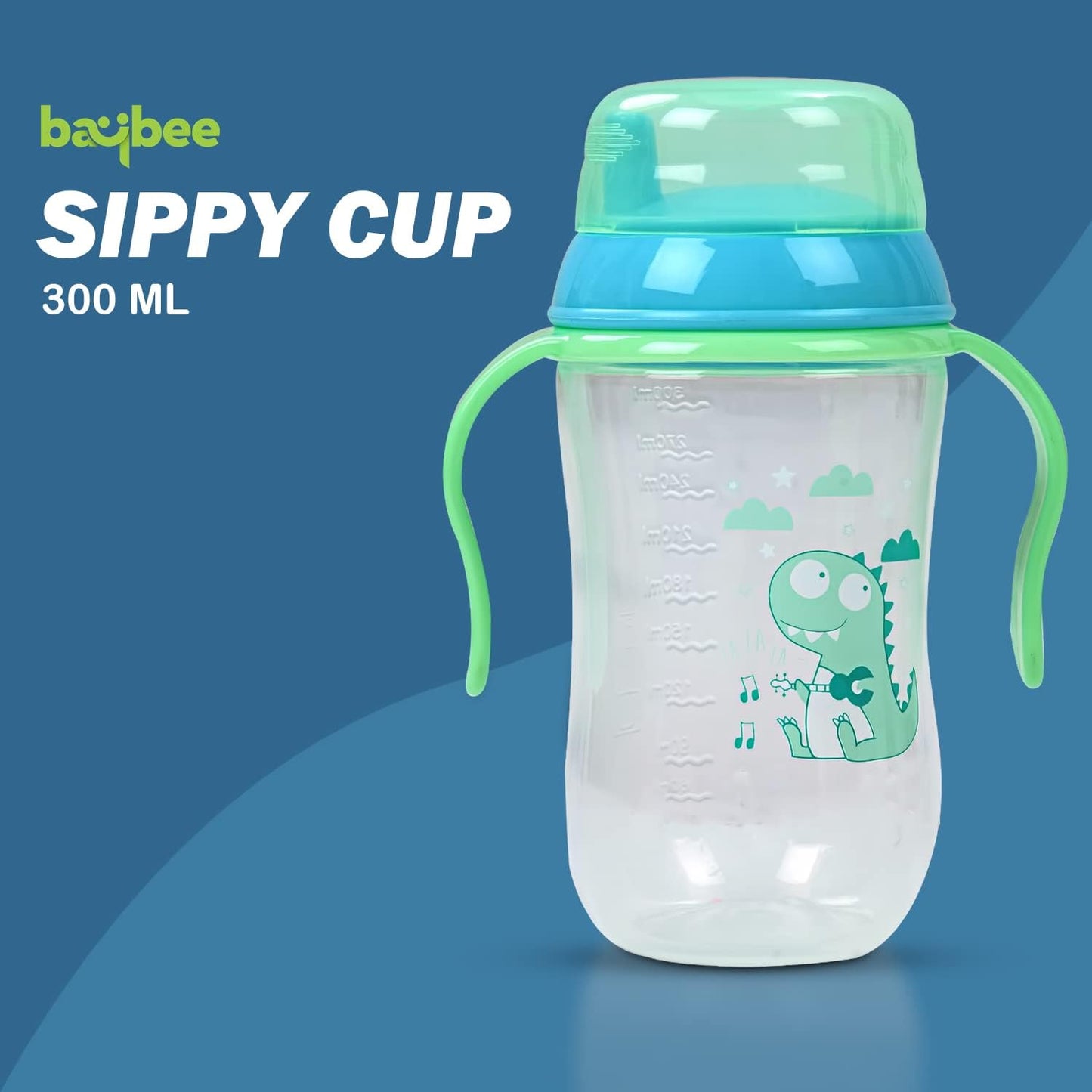 BAYBEE 300ML Baby Sipper Cup for Kids –BPA-Free, Leakproof, Spill-Proof Feeding Bottle with Soft Silicone Handle|Toddler Sippy Cup, Training Bottle for Babies, Infants, Boys & Girls (Green,6M–3Y)