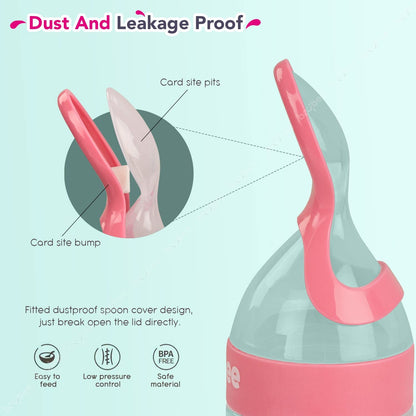 Baybee Silicone Food Feeder, Anti-Colic & BPA Free Squeeze Feeder Bottle with Spoon for Semi-Solid Food for Infants | Baby Squeeze Food Feeder for Baby 3+ Months (Pink)