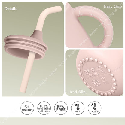 BAYBEE Baby BPA-Free Silicone Sipper Cup Drinking Training Anti Spill Sippy Cup/Glass with Soft Silicone Straw & Lid for Baby and Toddler Unbreakable, Spill Proof and Non-Slip Twin Handles Spout Cup for Infants /Kids 6+ Months(PINK)
